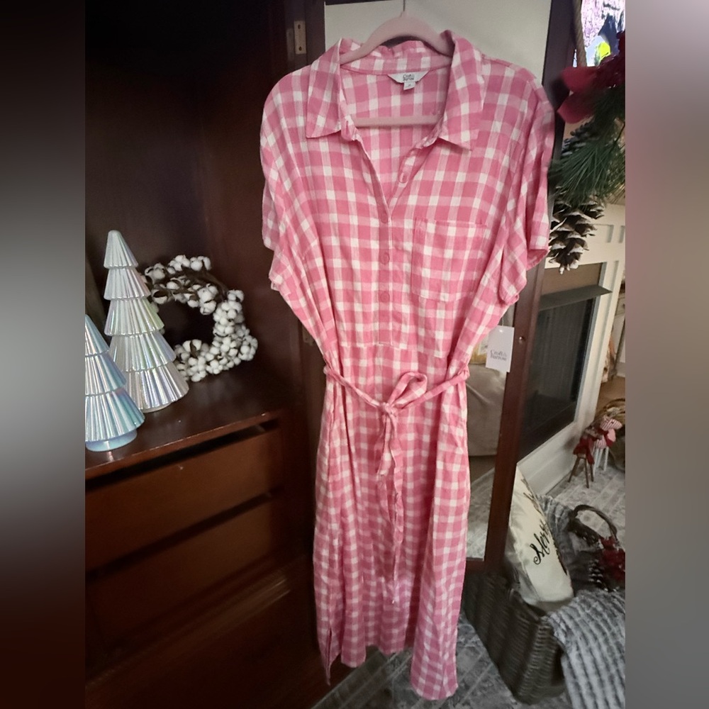 Croft & Barrow Pink Checkered Midi Dress